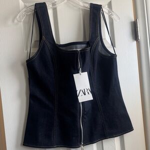 Zara Dark Denim Tank Top with Zipper